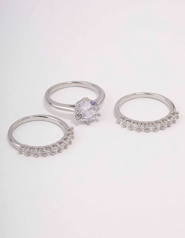 Silver Pave Solitaire Ring 3-Pack