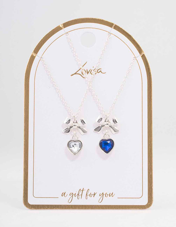 Silver Heart & Bow Necklace Pack