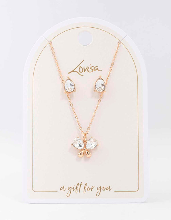 Gold Diamante Butterfly Jewellery Set