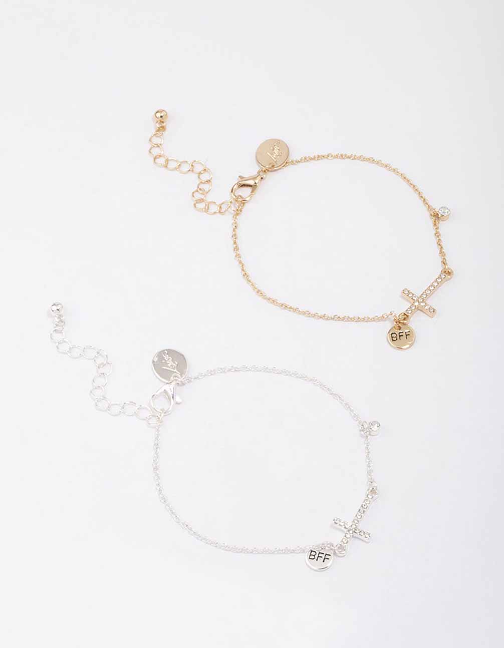 Mixed Metal Diamante Side Cross Bracelet