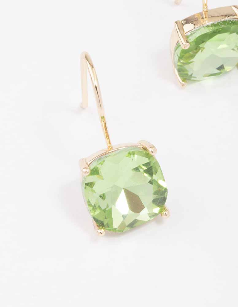 Gold Large Diamante Gem Drop Earrings