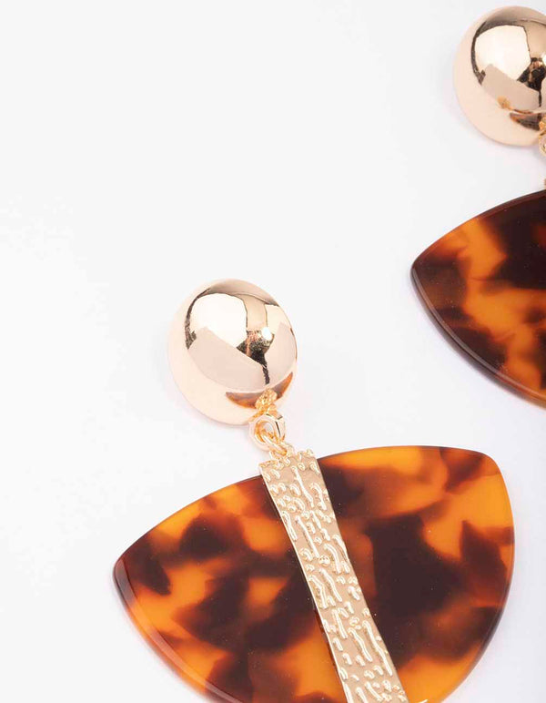 Gold Large Tortoiseshell Drop Earrings