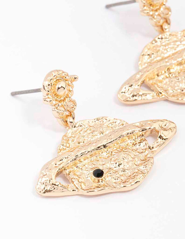 Gold Textured Molten Planet Drop Earrings