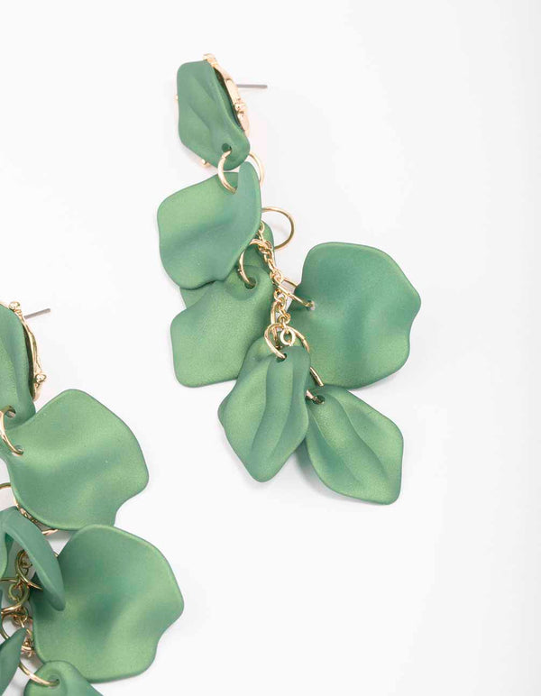 Green Coated Petal Drop Earrings