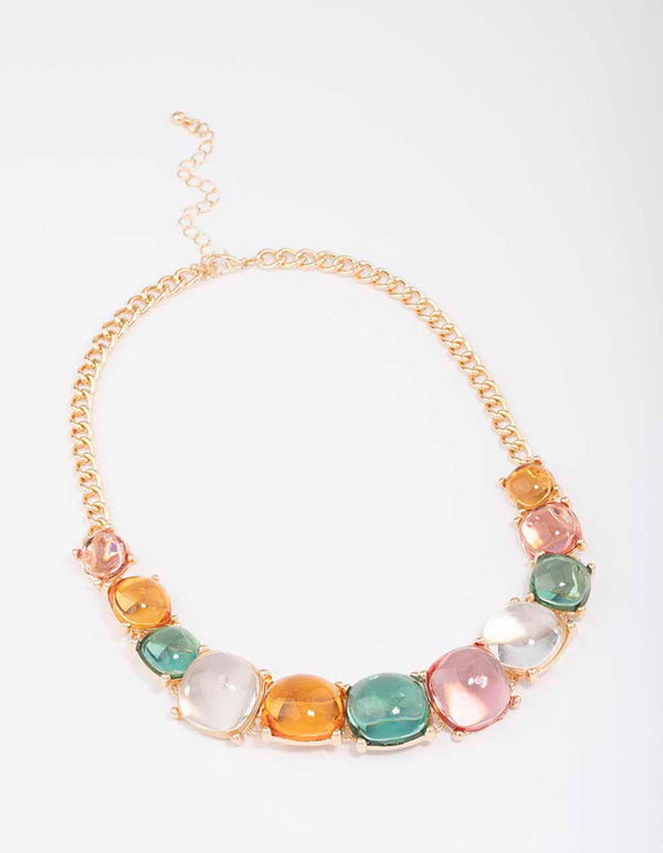 Gold Transparent Graduating Stone Necklace