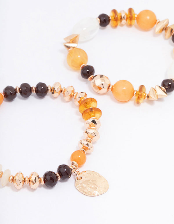 Gold Mixed Beaded Stretch Bracelet 3-Pack