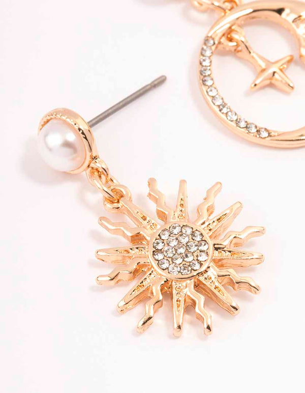 Gold Cluster Pearl Drop Earrings