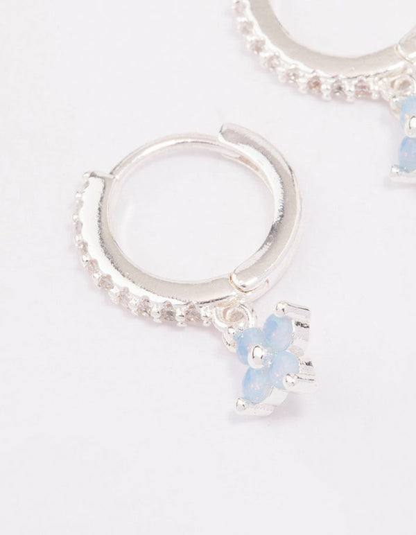 Silver Cubic Zirconia Flower Huggie Earrings