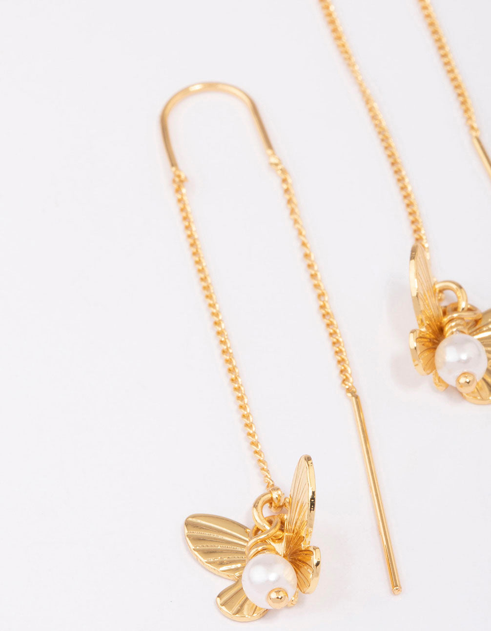 Gold Plated Pearl Butterfly Thread Through Earrings