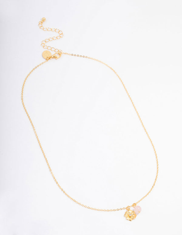 Gold Plated Mini Flower Semi-Precious Pendant Necklace