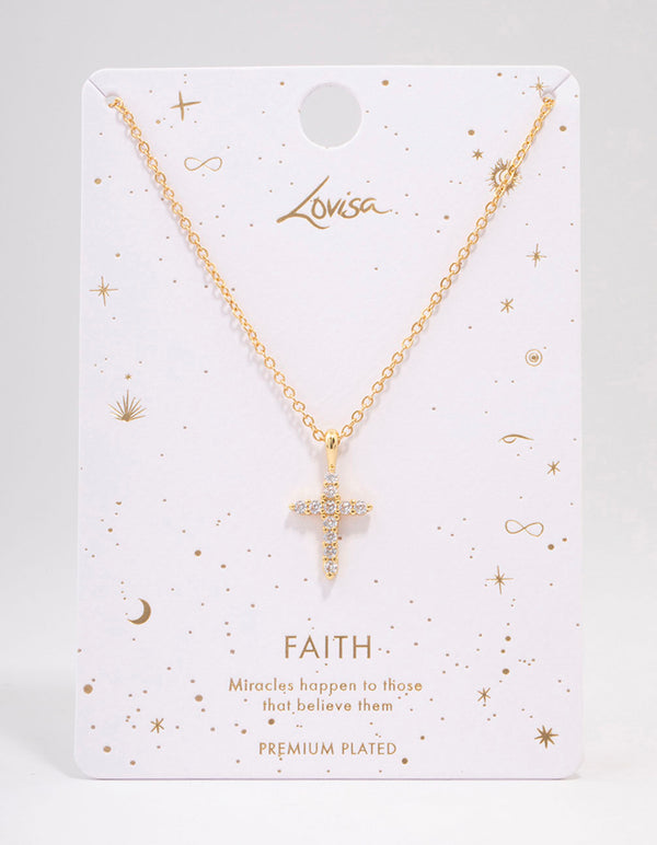 Gold Plated Crystal Cross Pendant Necklace