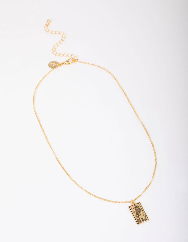 Gold Plated Fool Tarot Card Pendant Necklace