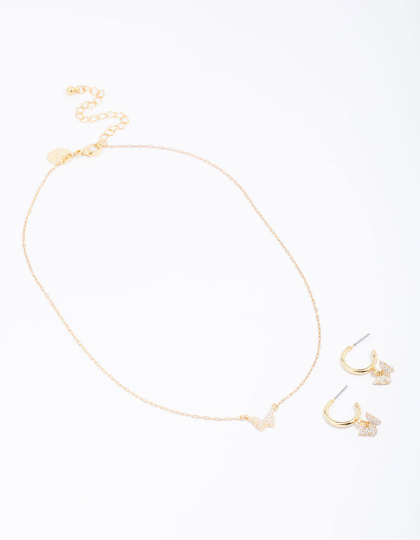 Gold Plated Mini Butterfly Necklace & Earring Jewellery Set