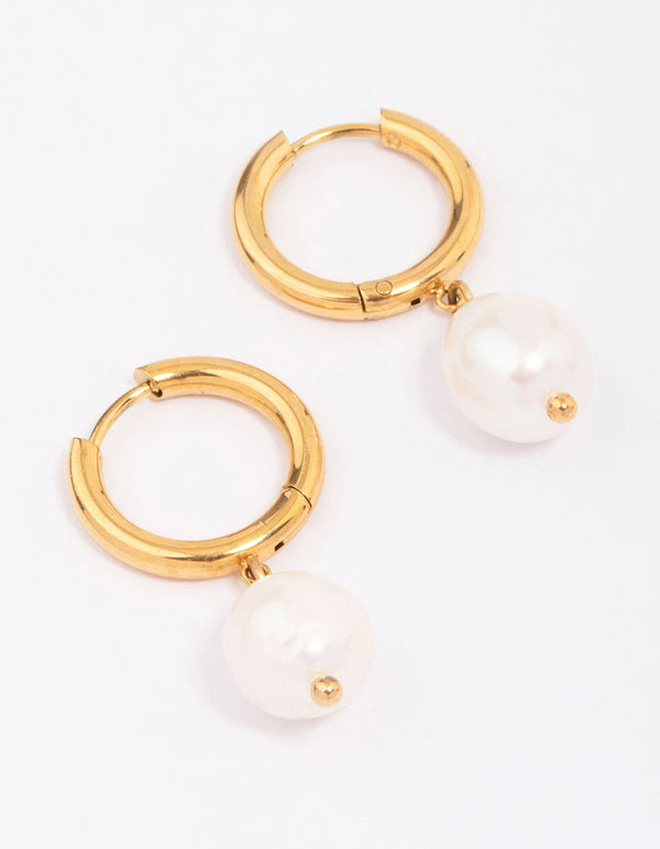 Gold Plated Surgical Steel Classic Freshwater Pearl Hoop Earrings