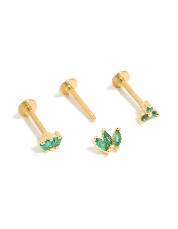 Gold Plated Surgical Steel Marquise Fan Flat Back 3-Pack