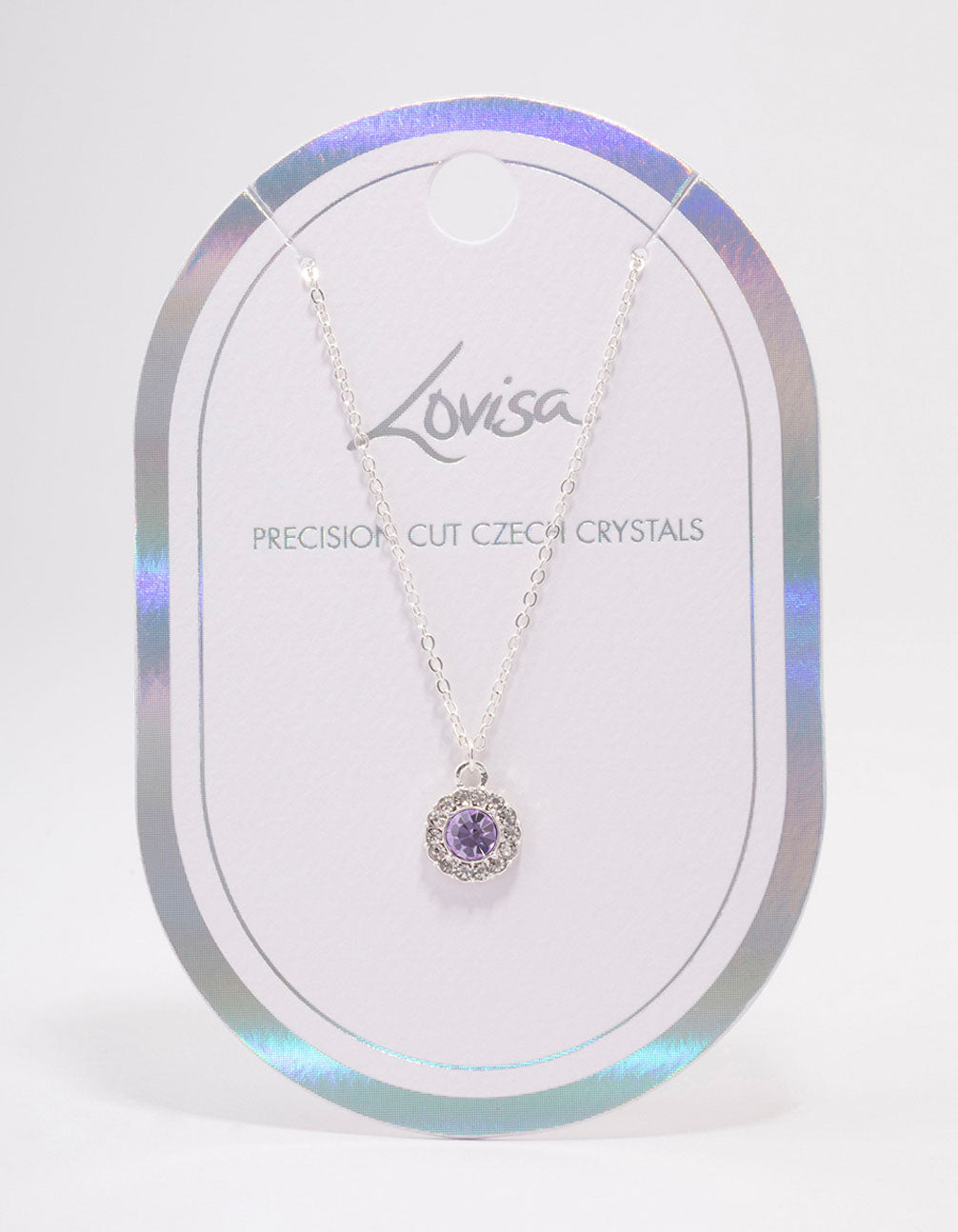 Silver Lilac Halo Crystal Pendant Necklace