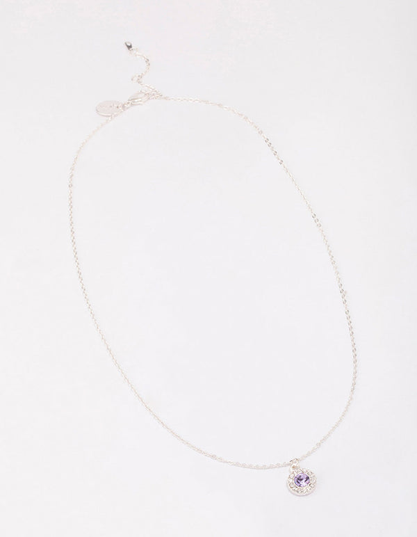 Silver Lilac Halo Crystal Pendant Necklace
