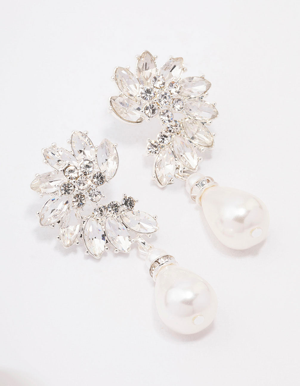 Silver Diamante & Pearl Drop Earrings