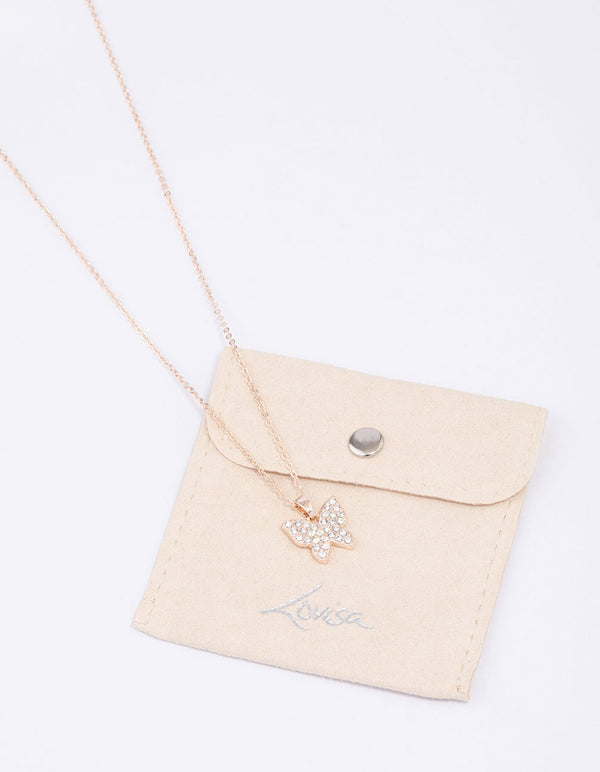 Rose Gold Pave Butterfly Pendant Necklace