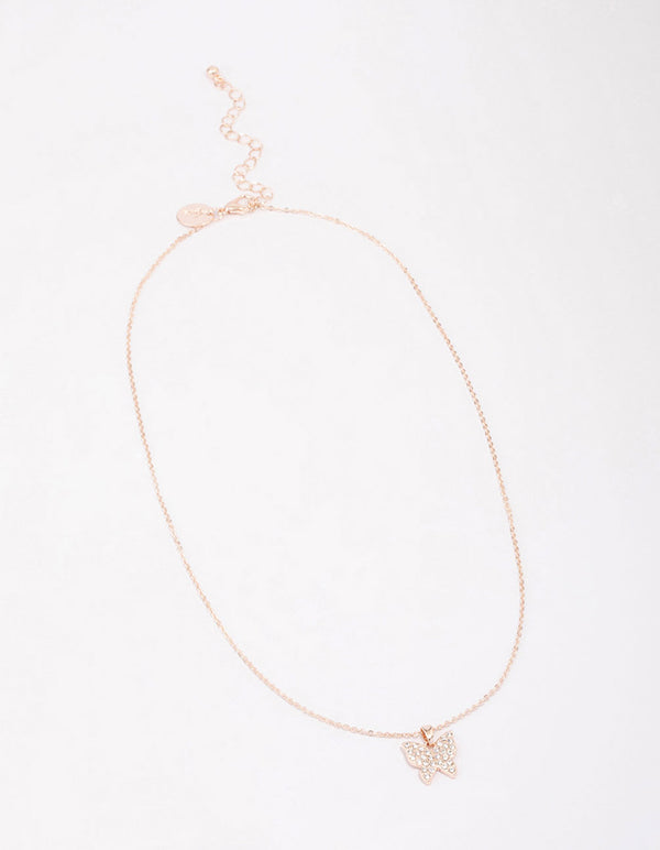 Rose Gold Pave Butterfly Pendant Necklace