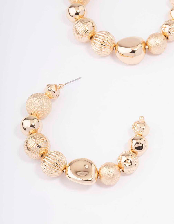 Gold Large Multi Ball Hoop Earrings