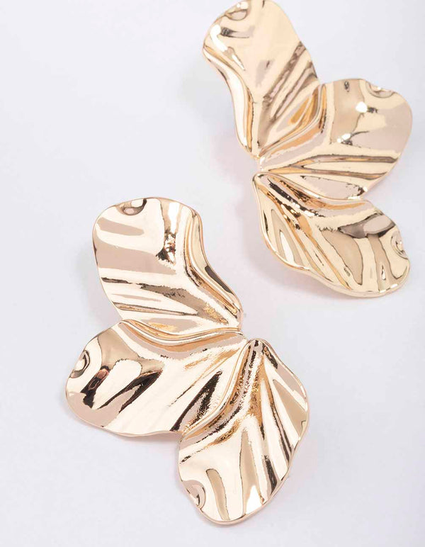 Gold Triple Petal Drop Earrings