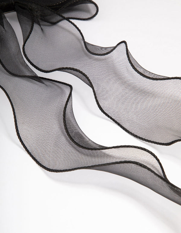 Black Fabric Organza Curl Hair Bow Clip