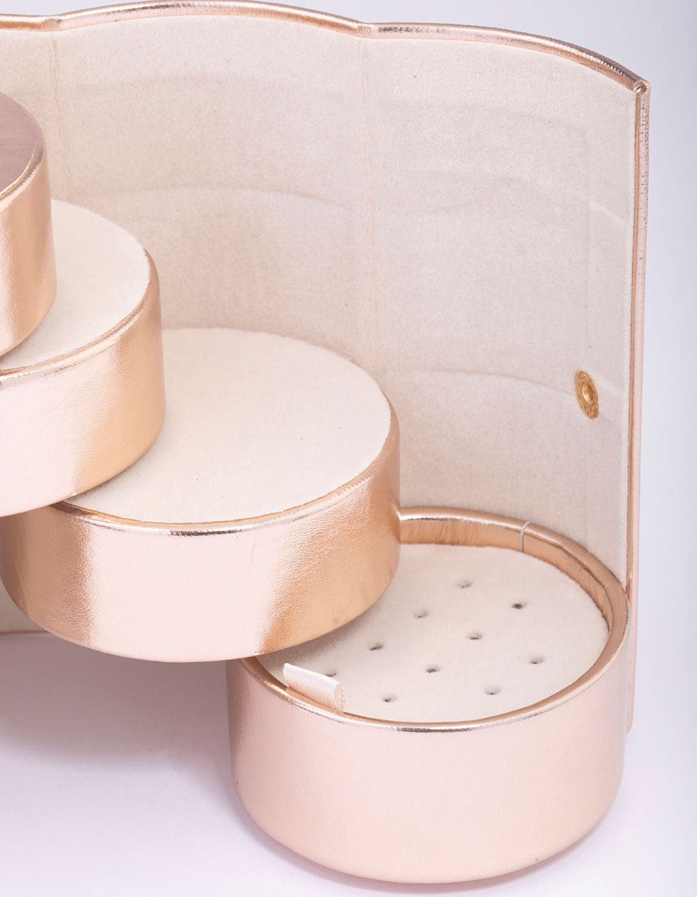 Rose Gold Faux Leather Cylinder Folded Travel Jewellery Case
