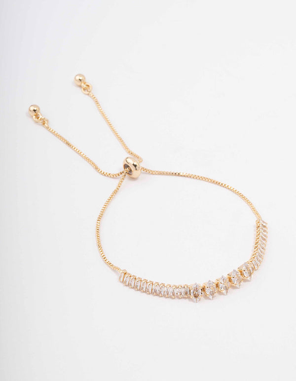 Gold Plated Brass Marquise Baguette Bracelet