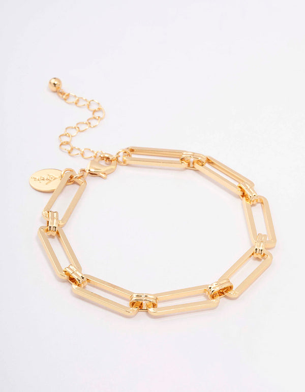 Gold Plated Brass Rectangular Link Bracelet