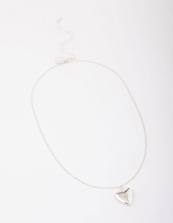 Silver Heart Locket Pendant Necklace
