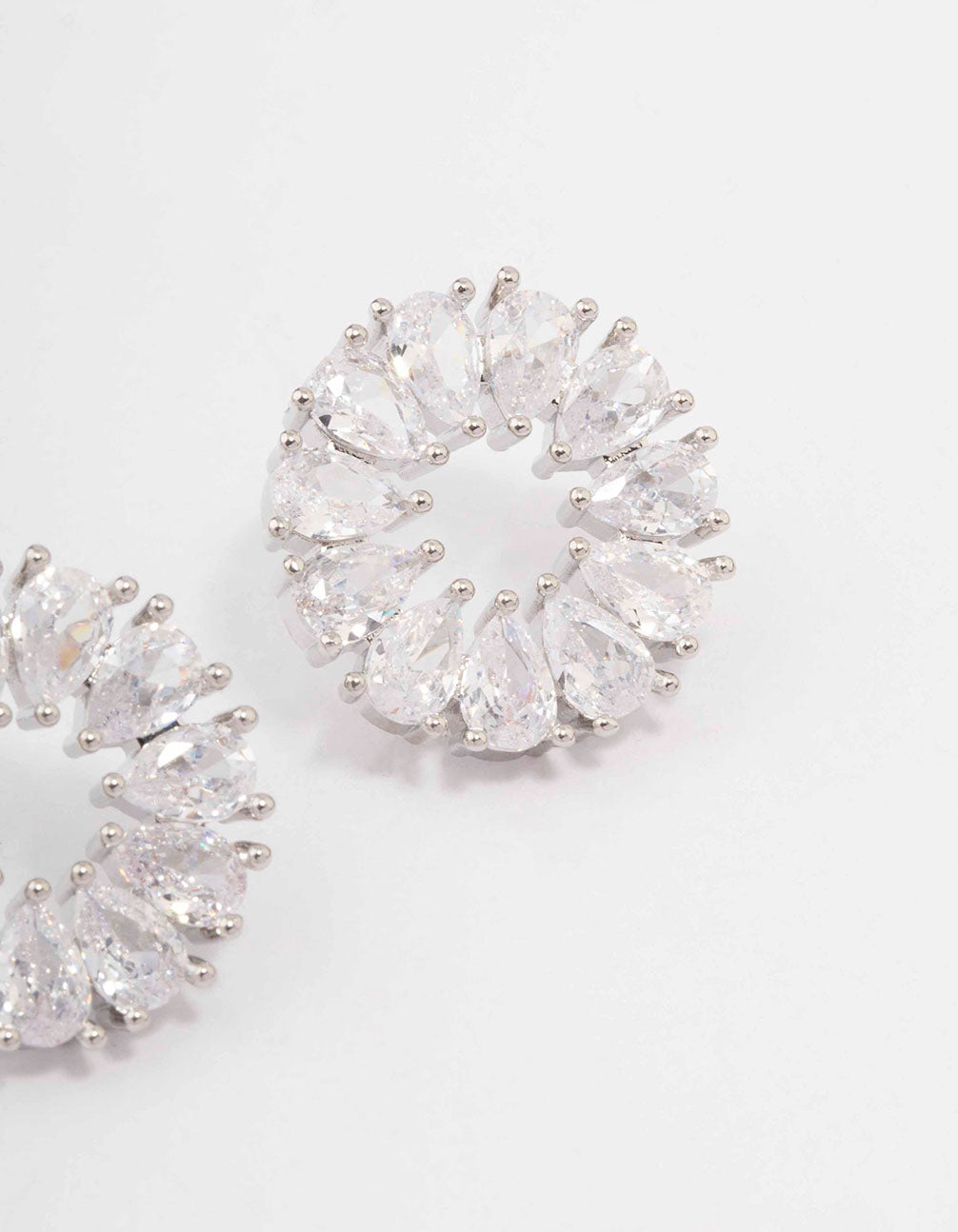 Silver Cubic Zirconia Pear Wreath Stud Earrings