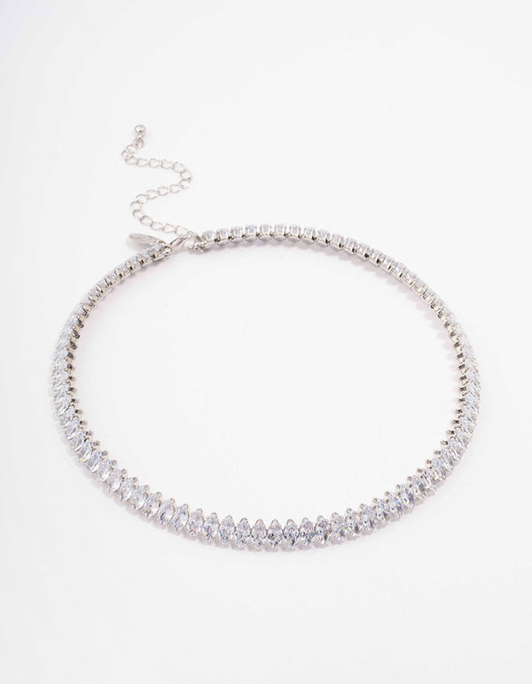 Silver Cubic Zirconia Navette Stone Choker