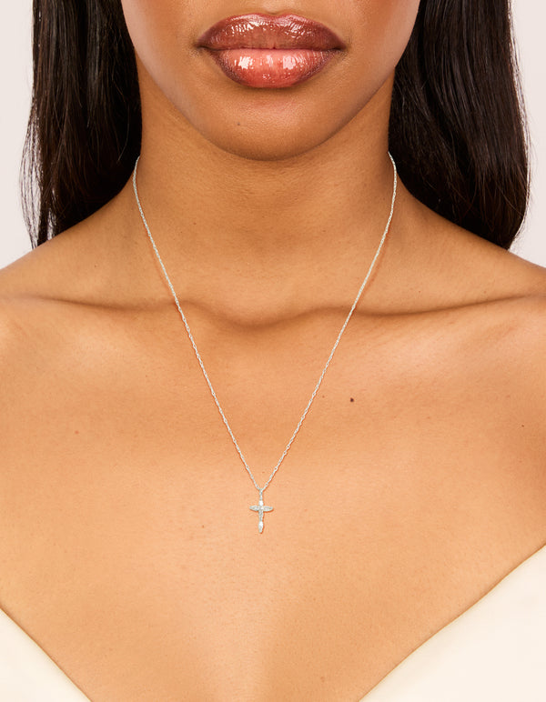 Sterling Silver Cubic Zirconia Marquise Cross Necklace