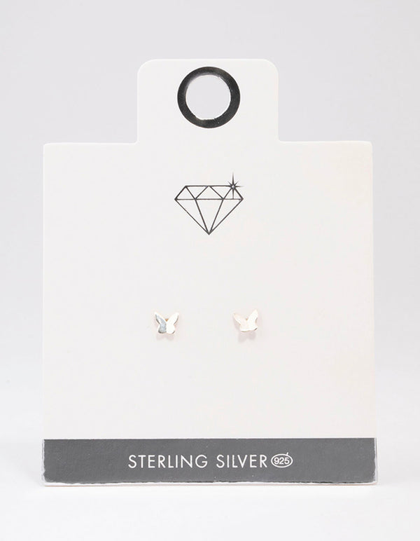 Sterling Silver Solid Butterfly Stud Earrings