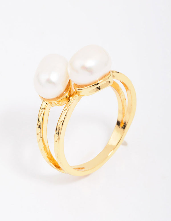Gold Plated Double Pearl Wrapped Ring