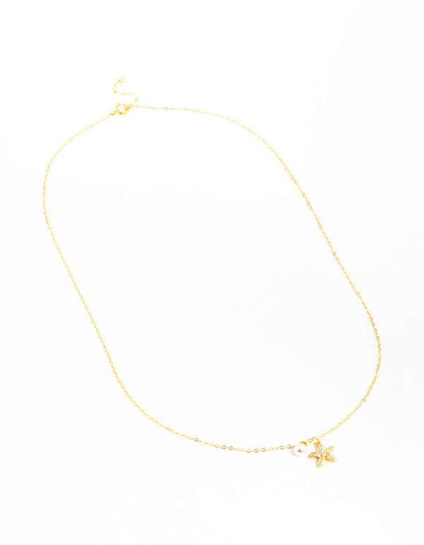 Gold Plated Sterling Silver Starfish Freshwater Pearl Chain Necklace