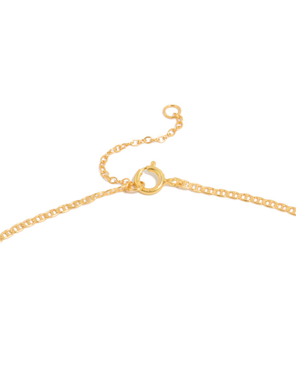 This gold plated sterling silver long chain necklace in dainty style clasp detail view