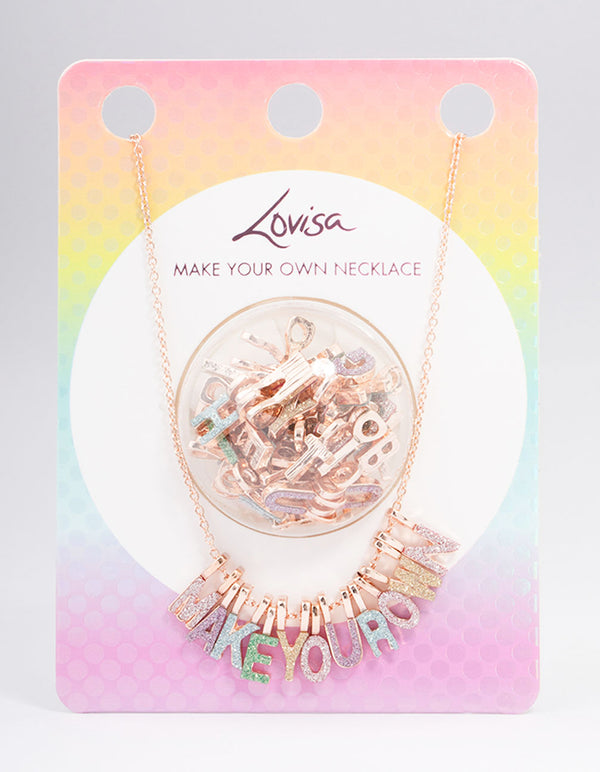 Kids Rose Gold Glitter Letter Make Your Own Necklace Charm Set