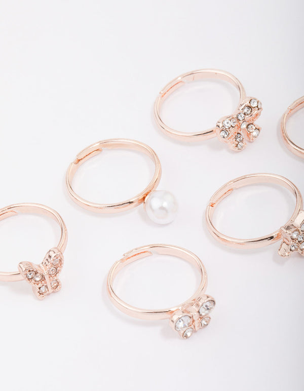Kids Rose Gold Diamante Butterfly Earring 6-Pack