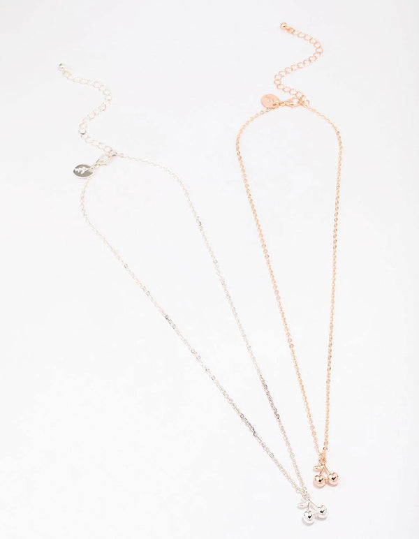 Mixed Metal Cherry Pendant Necklace Pack