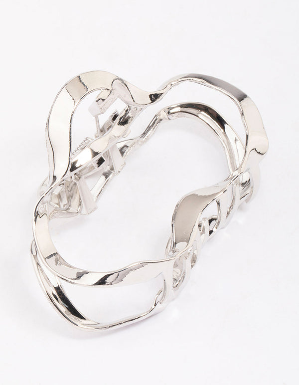 Silver Wavy Oval Hair Claw Clip