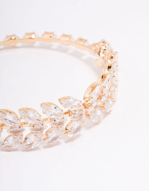Gold Cubic Zirconia Statement Marquise Wrist Cuff