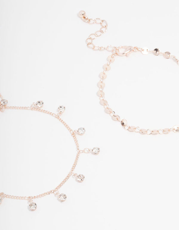 Rose Gold Diamante Tassel Bracelet 4-Pack