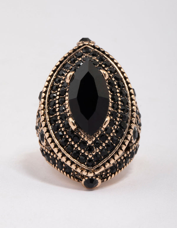 Gold & Black Grand Marquise Stone Statement Ring
