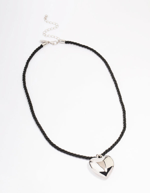 Silver Metal Heart Cord Necklace