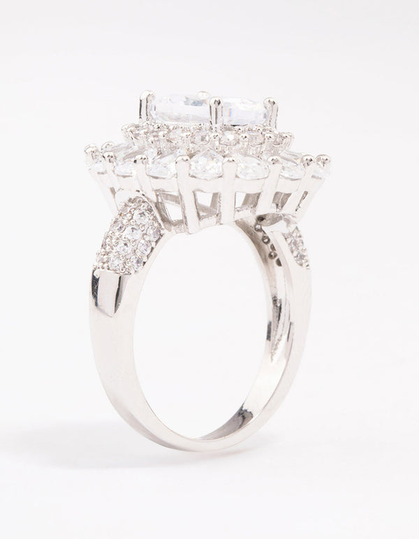 Silver Glistening Cubic Zirconia Oval Cocktail Ring