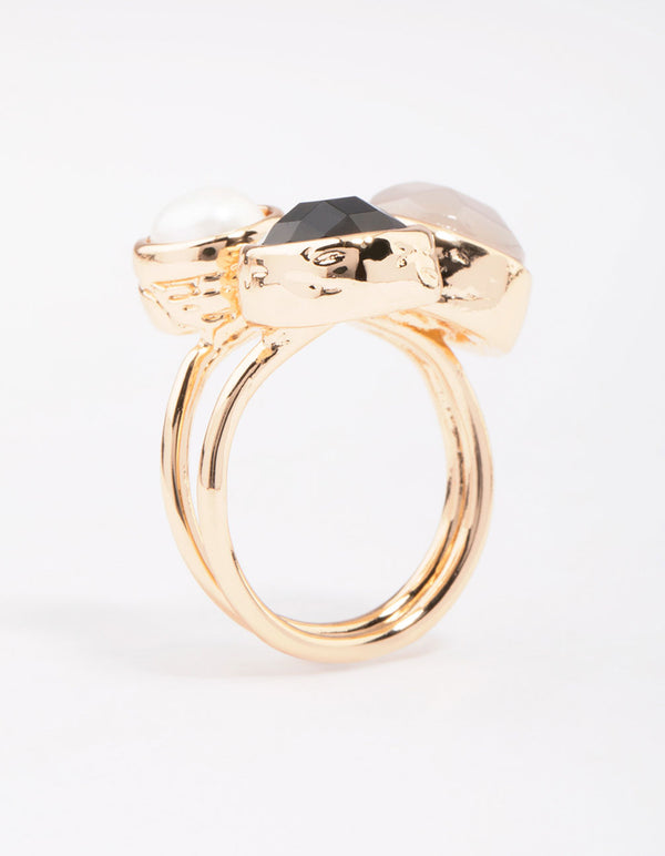 Gold Triple Stone Wrapped Cocktail Ring