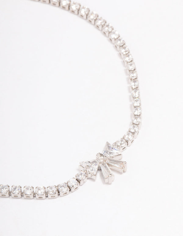 Silver Cubic Zirconia Round Bow Tennis Bracelet