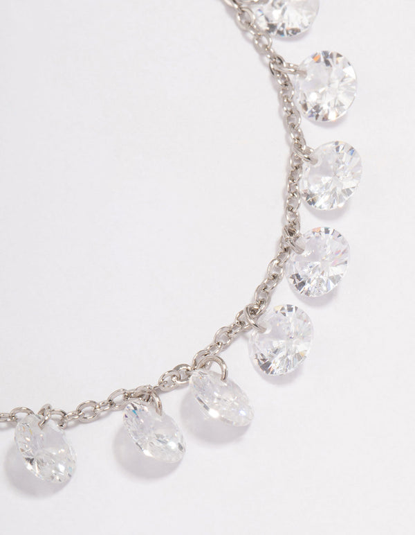 Silver Cubic Zirconia Round Charm Toggle Bracelet